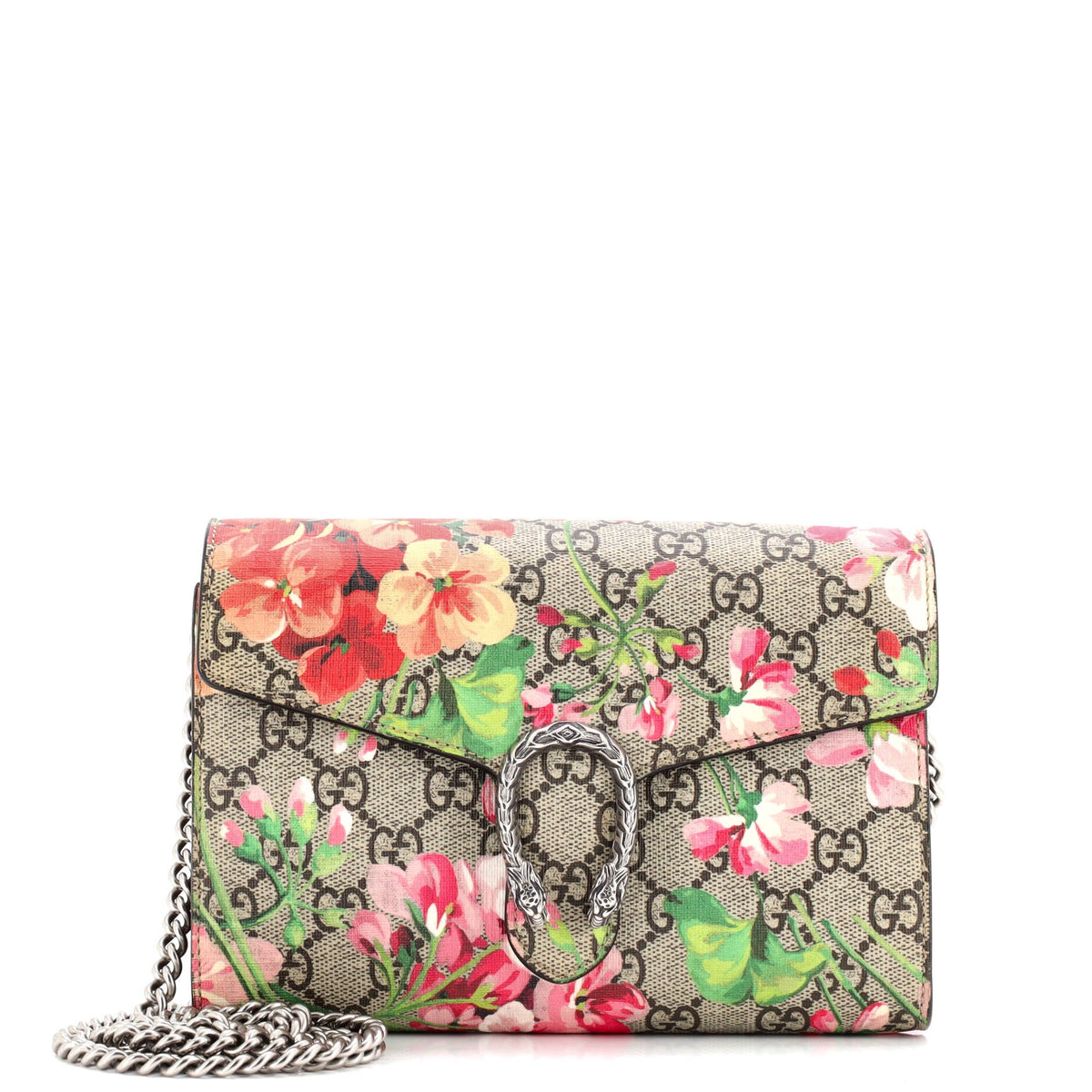 Dionysus Chain Wallet Blooms Print GG Coated Canvas Small