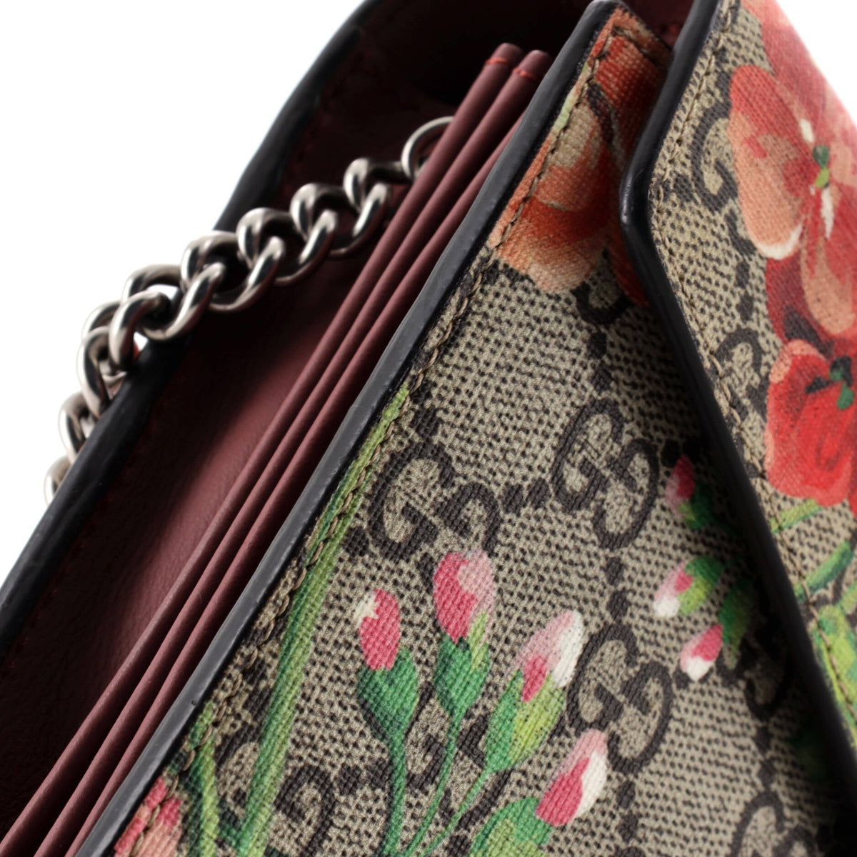 Dionysus Chain Wallet Blooms Print GG Coated Canvas Small