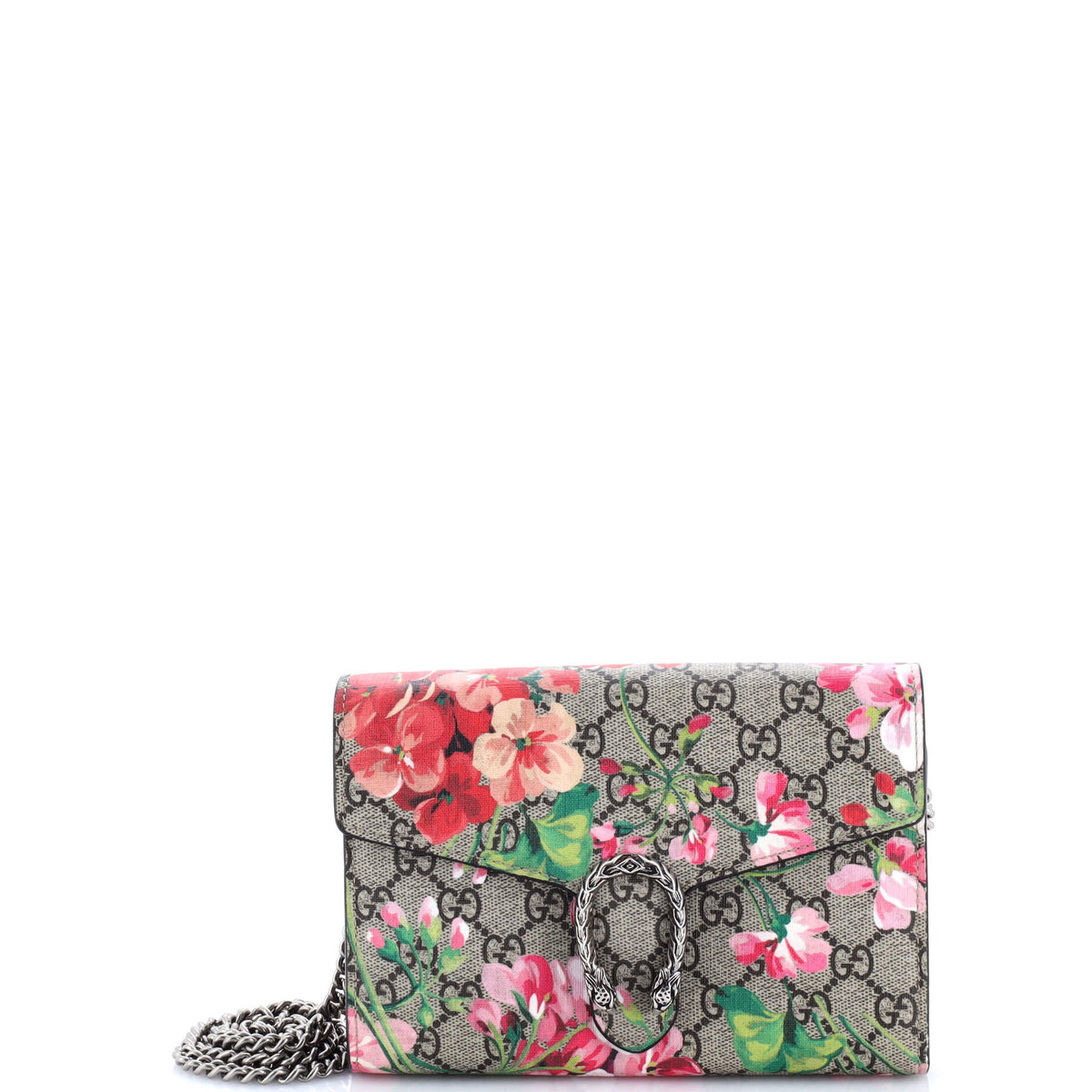 Dionysus Chain Wallet Blooms Print GG Coated Canvas Small