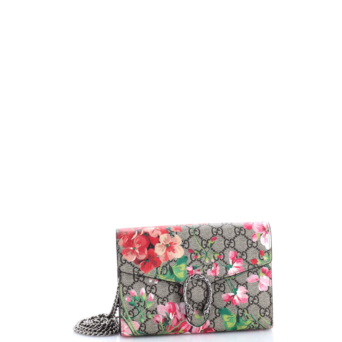 Dionysus Chain Wallet Blooms Print GG Coated Canvas Small