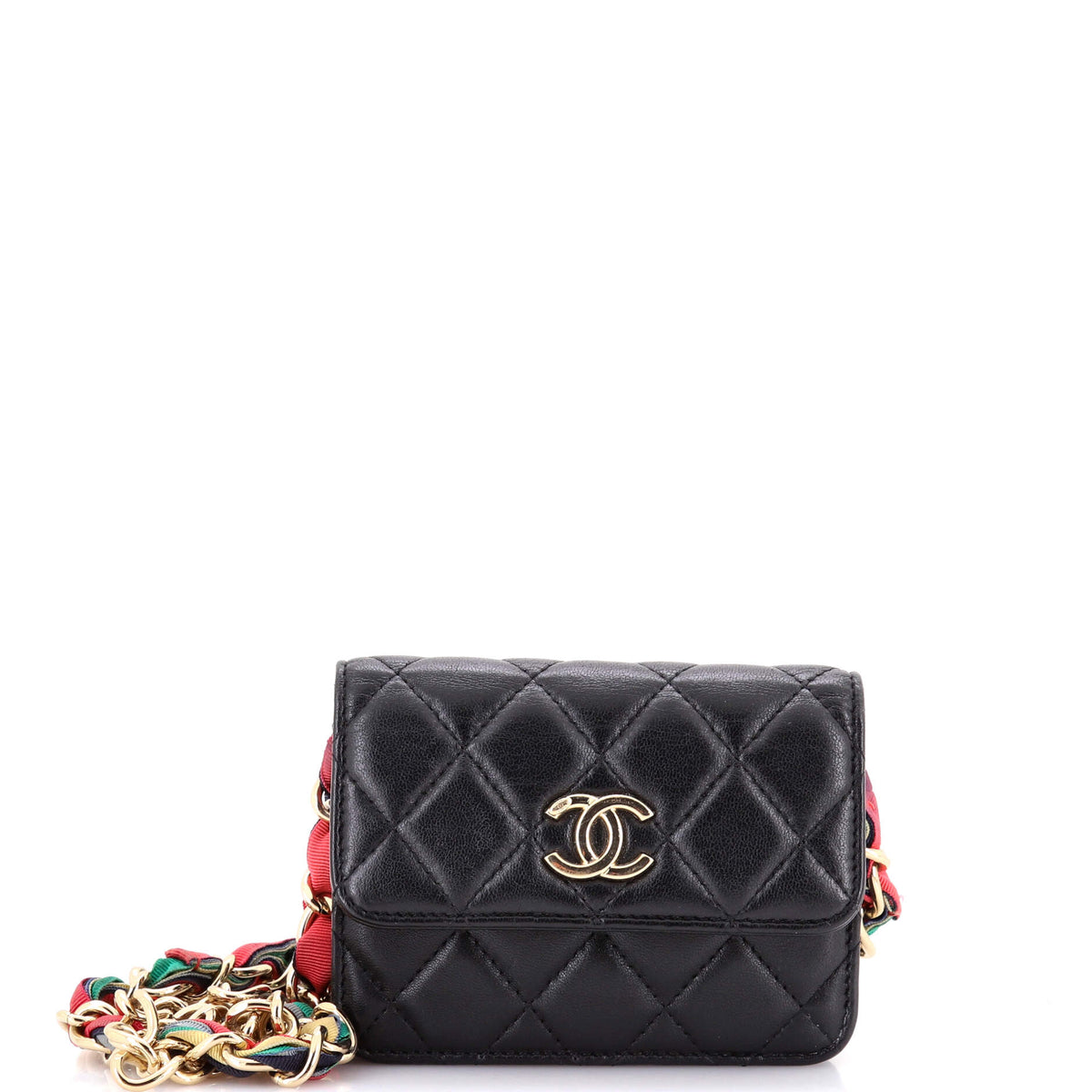 Ribbon Chain Belt Bag Quilted Lambskin