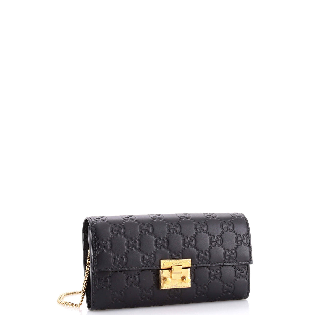 Padlock Continental Chain Wallet Guccissima Leather Long
