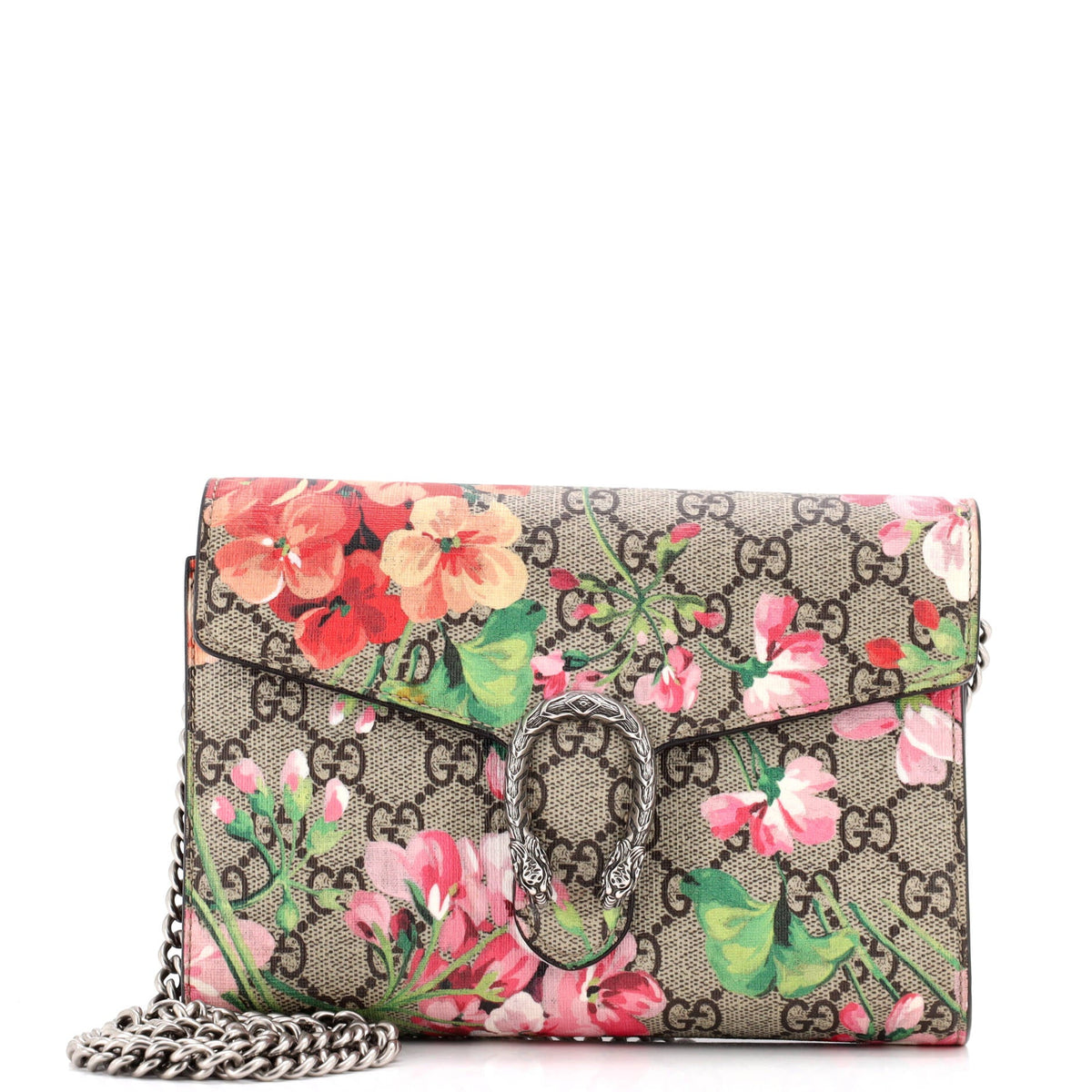 Dionysus Chain Wallet Blooms Print GG Coated Canvas Small