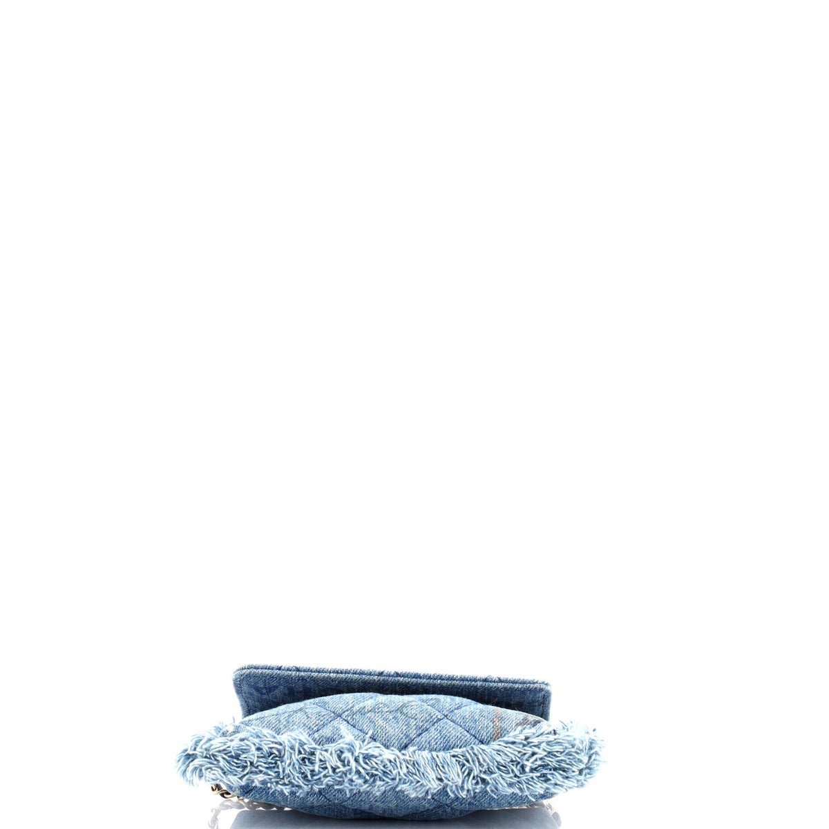 Denim Mood Flap Clutch with Chain Logo Printed Quilted Fringe Denim