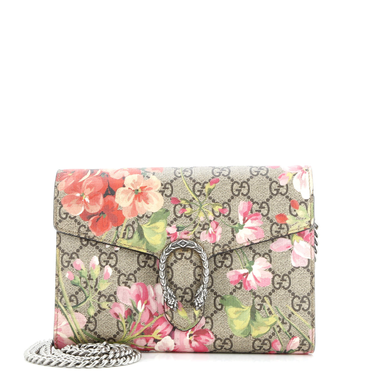Dionysus Chain Wallet Blooms Print GG Coated Canvas Small