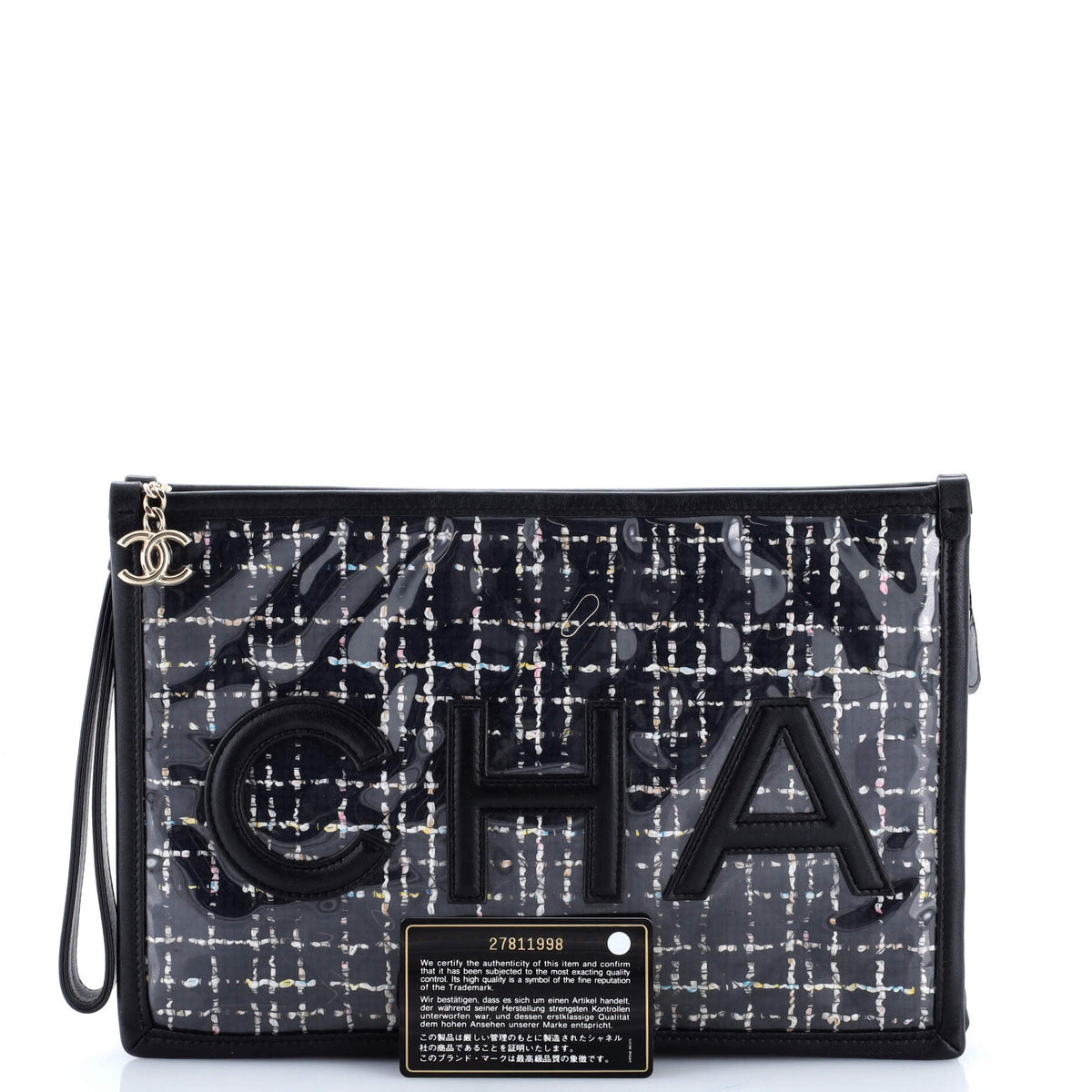 Logo Wristlet Clutch PVC Over Quilted Tweed Large