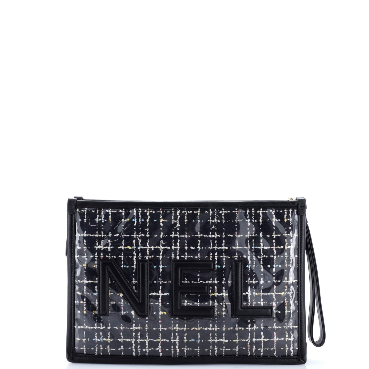 Logo Wristlet Clutch PVC Over Quilted Tweed Large