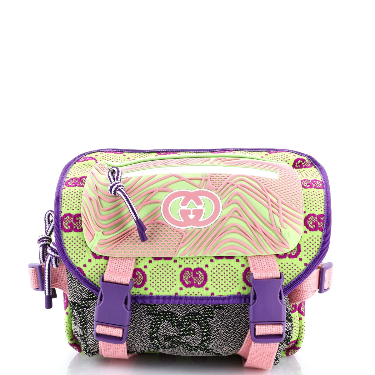 Buckle Flap Chest Strap Backpack GG Fabric with Rubber