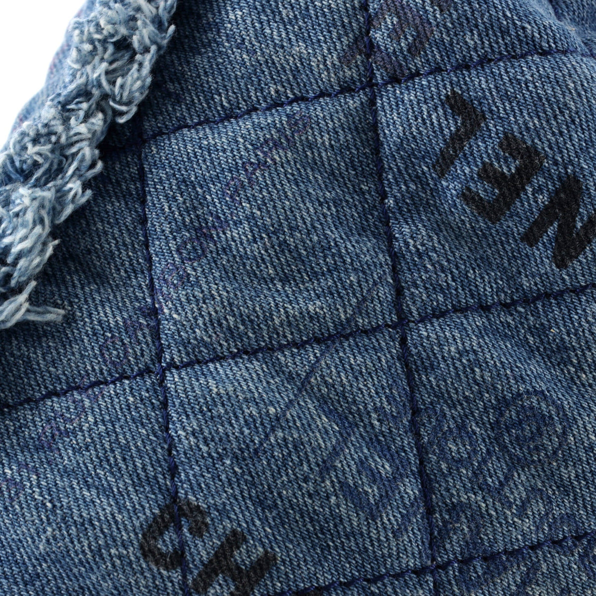 Denim Mood Chain Bucket Bag Logo Printed Quilted Fringe Denim Medium