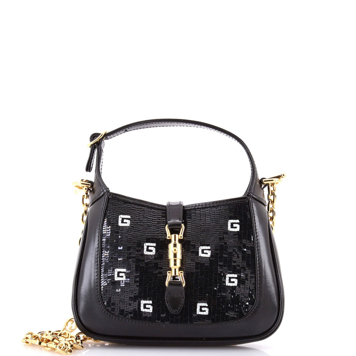 Jackie 1961 Chain Hobo Crystal GG Embellished Fabric with Lizard Mini