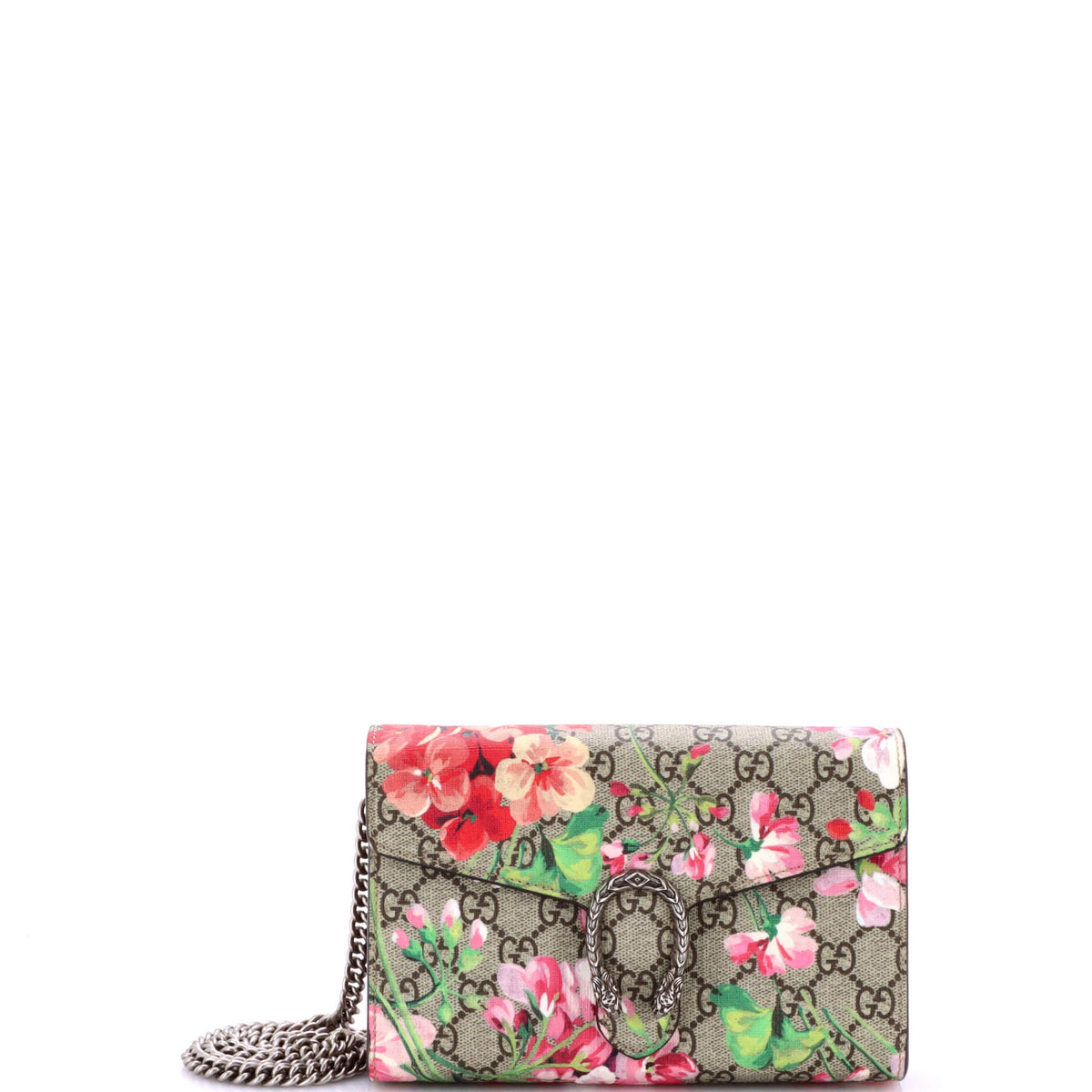 Dionysus Chain Wallet Blooms Print GG Coated Canvas Small