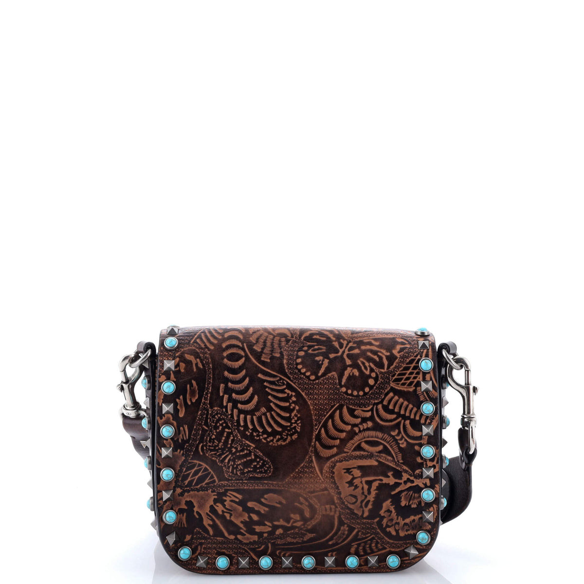 Rolling Rockstud Crossbody Bag Santeria Embossed Leather with Cabochons Small