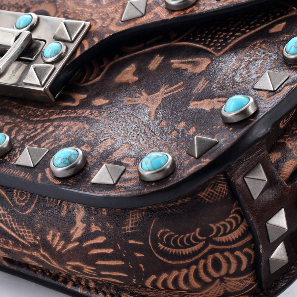 Rolling Rockstud Crossbody Bag Santeria Embossed Leather with Cabochons Small