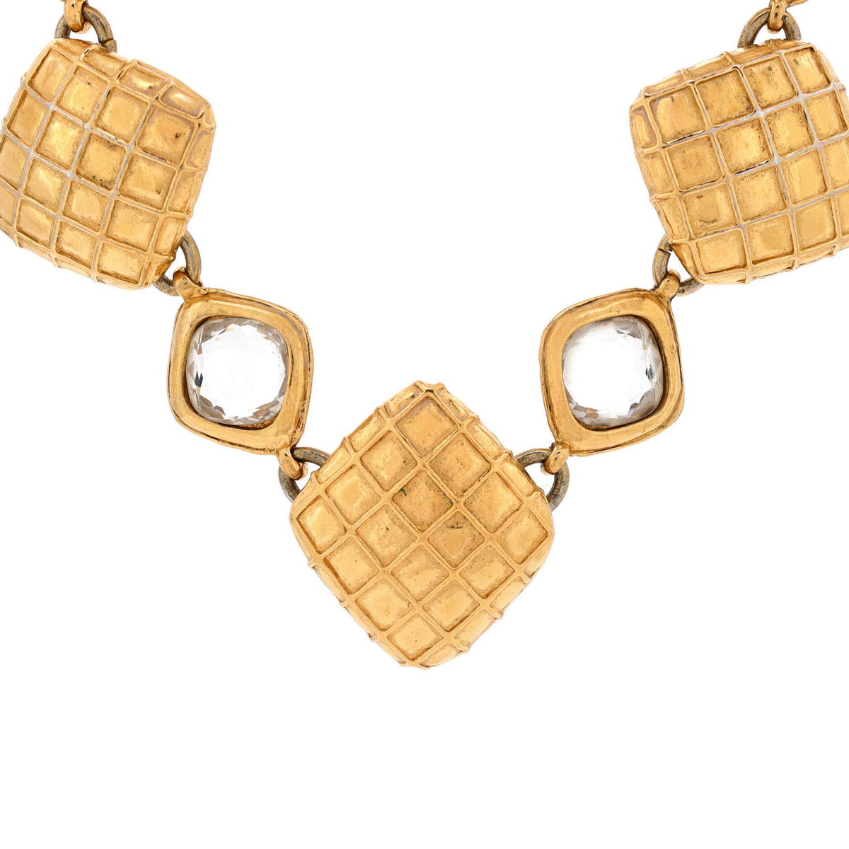 Vintage Choker Necklace Quilted Metal with Crystals