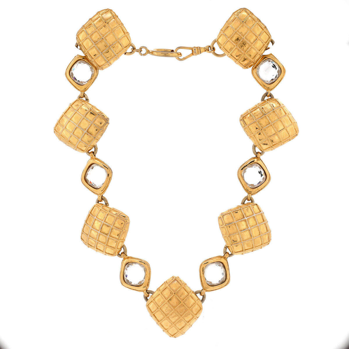 Vintage Choker Necklace Quilted Metal with Crystals