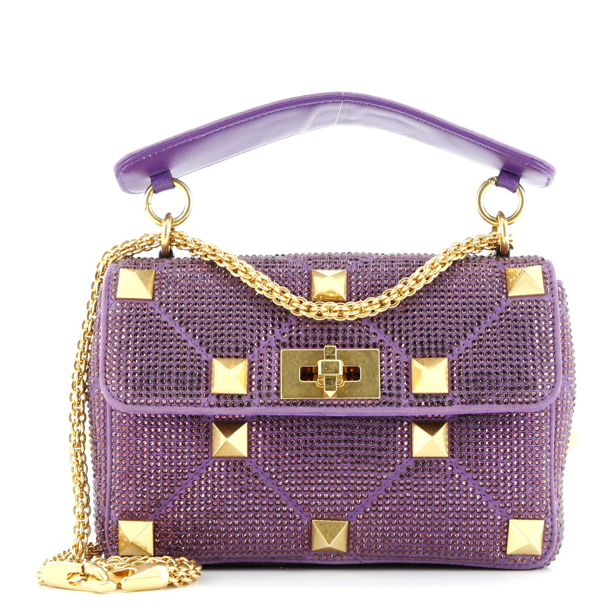 Roman Stud Flap Bag Embellished Suede Medium
