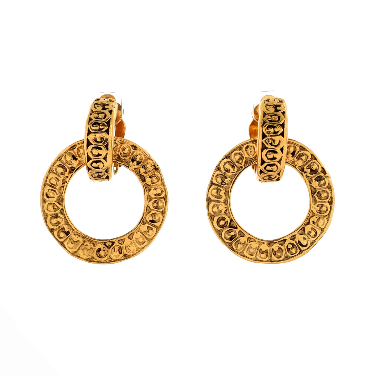 Vintage Multi CC Drop Hoop Clip-On Earrings Metal Large