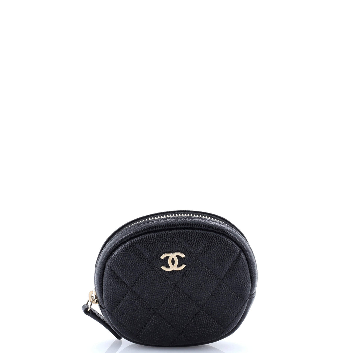 Classic Round Coin Purse Quilted Caviar