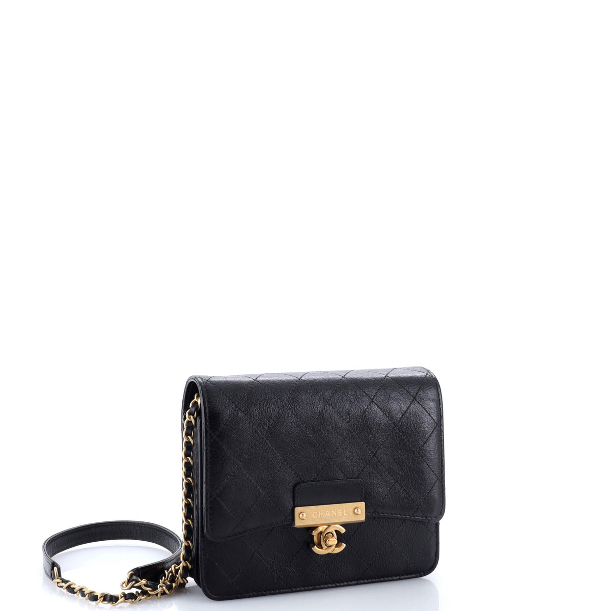 Logo Plate Square Wallet on Chain Quilted Goatskin