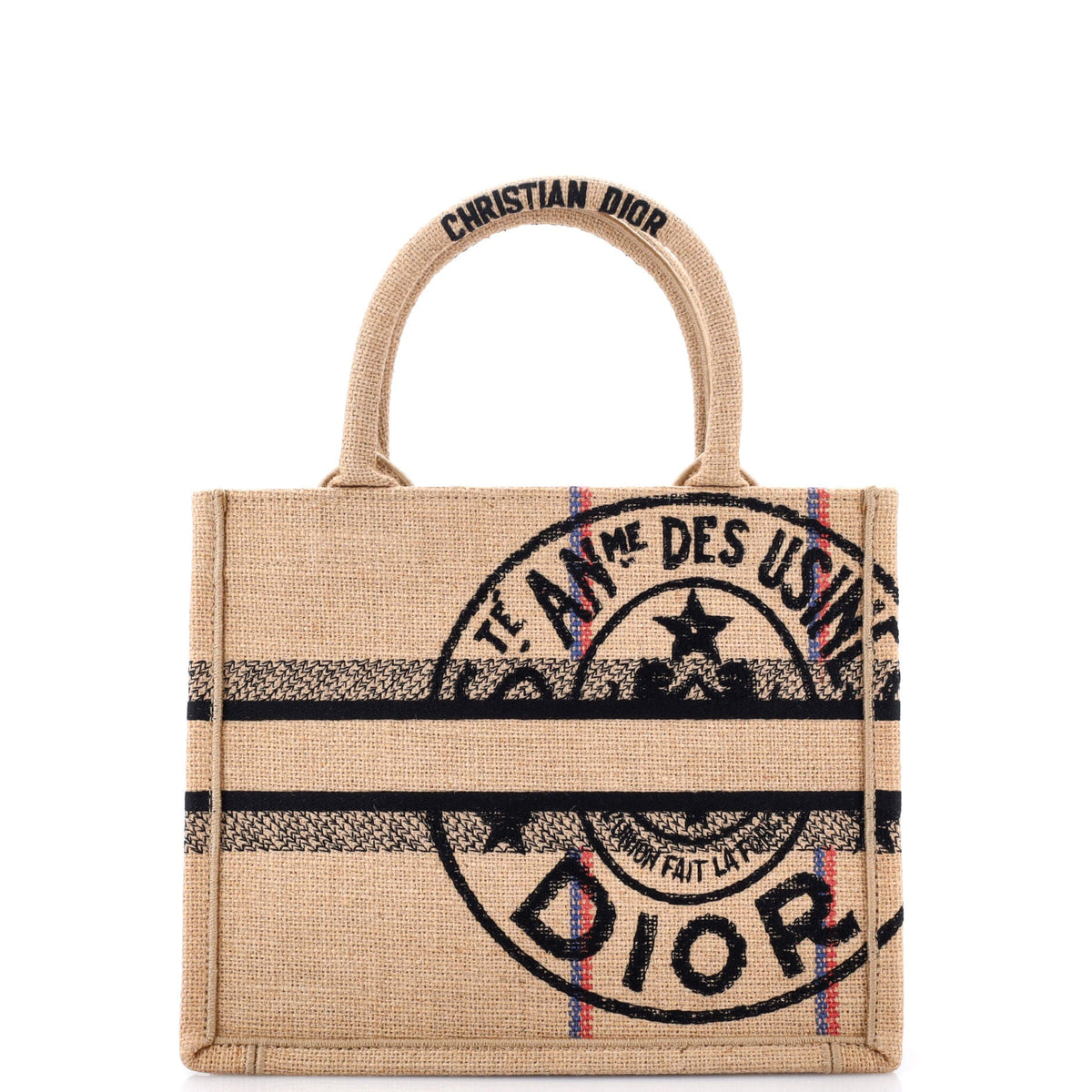 Book Tote Embroidered Raffia Small