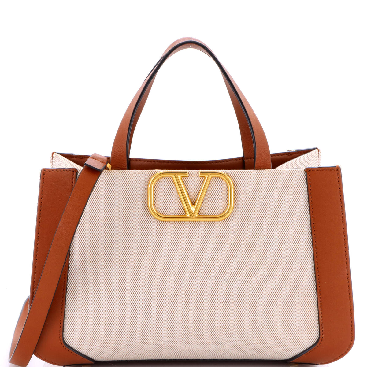 VLogo Shopper Tote Canvas and Leather Small