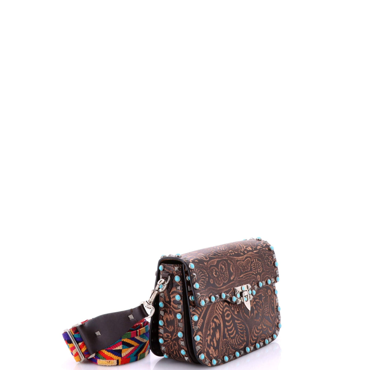 Rolling Rockstud Crossbody Bag Santeria Embossed Leather with Cabochons Medium