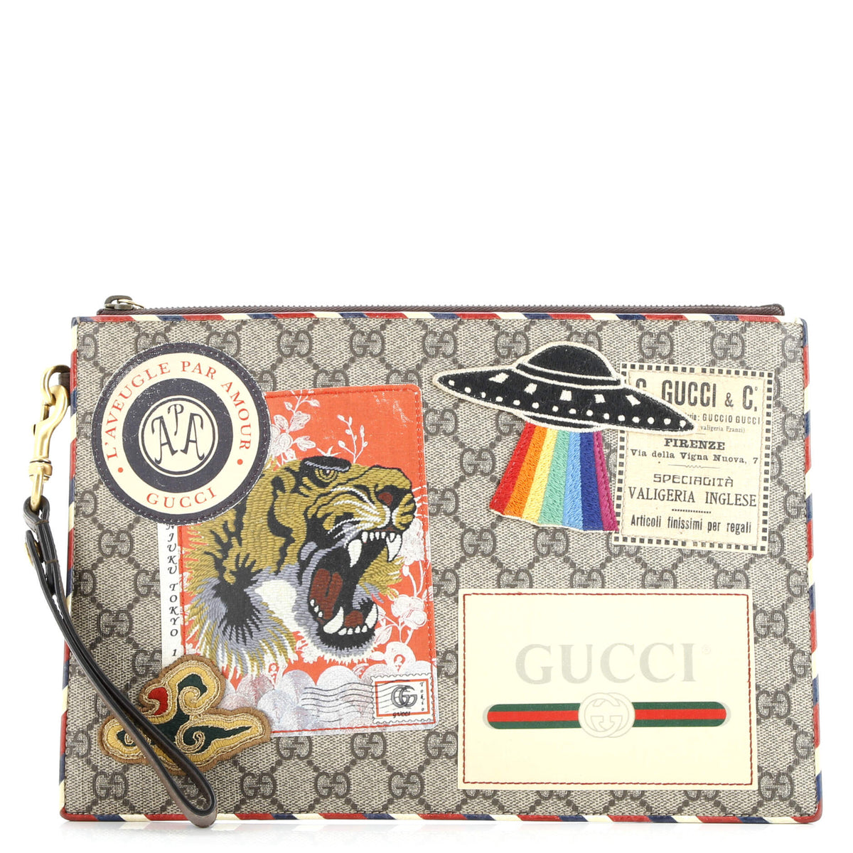 Courrier Pouch GG Coated Canvas with Applique