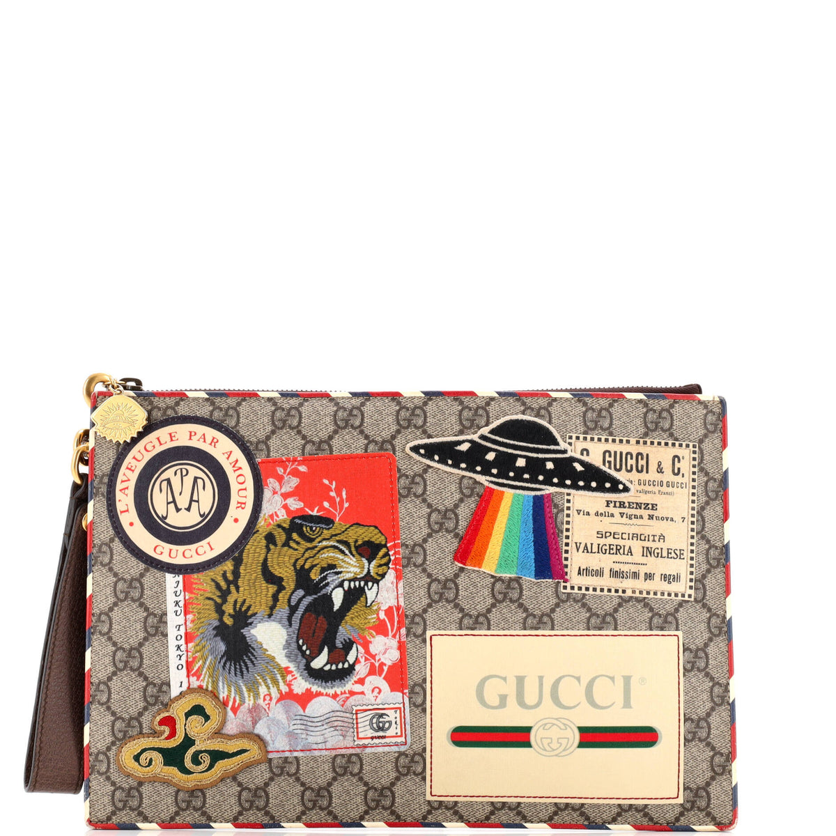 Courrier Pouch GG Coated Canvas with Applique