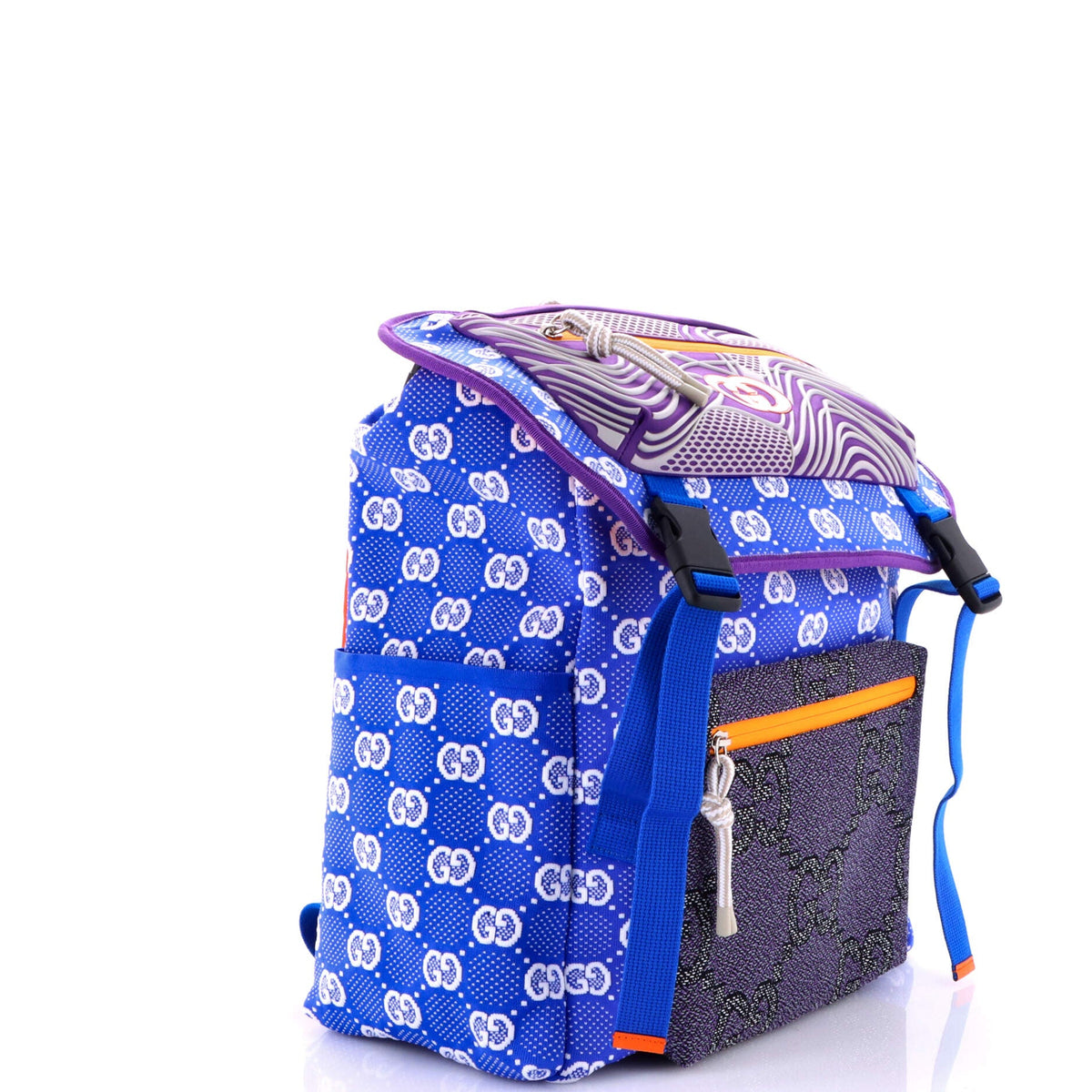 Panelled Double Buckle Backpack GG Jacquard Nylon and Rubber Large