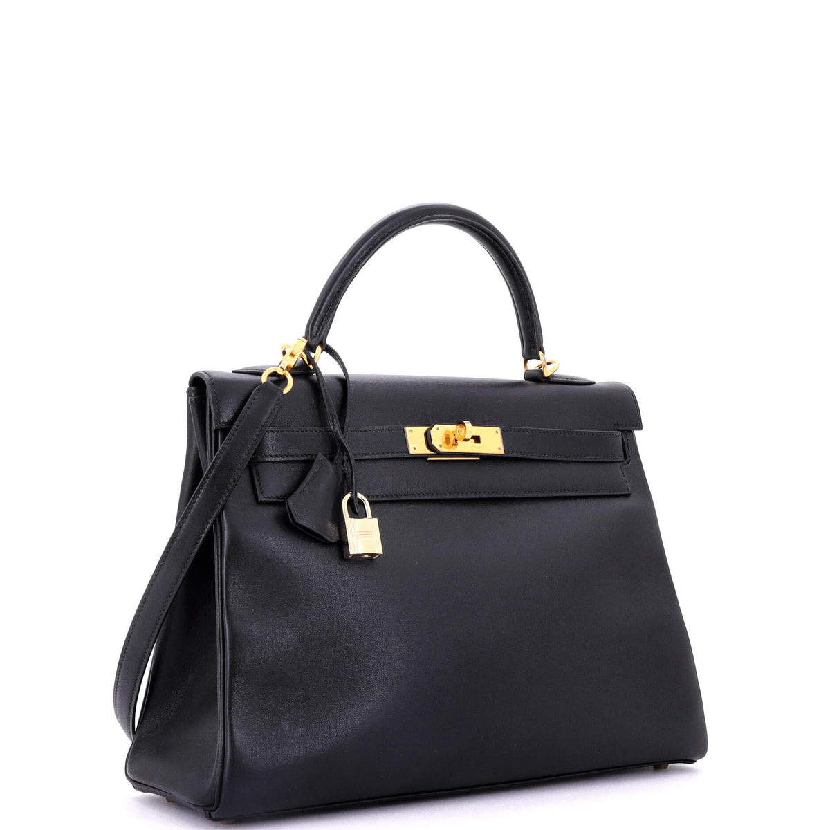 Kelly Handbag Noir Gulliver with Gold Hardware 32