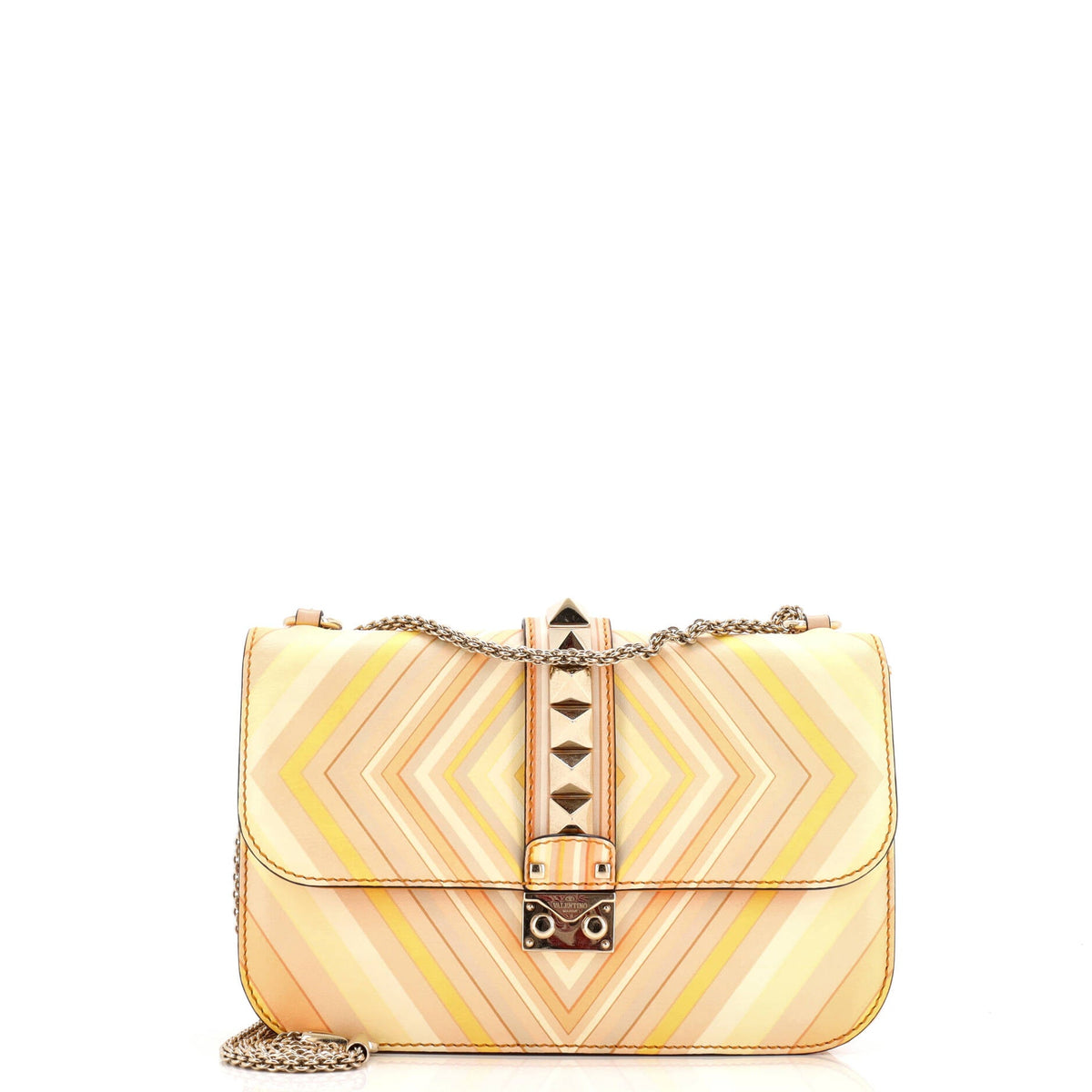 1973 Glam Lock Shoulder Bag Striped Leather Medium
