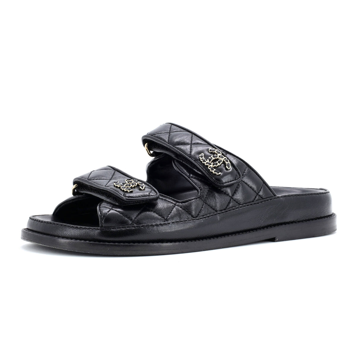 Women's Velcro Open Back Dad Sandals Quilted Leather