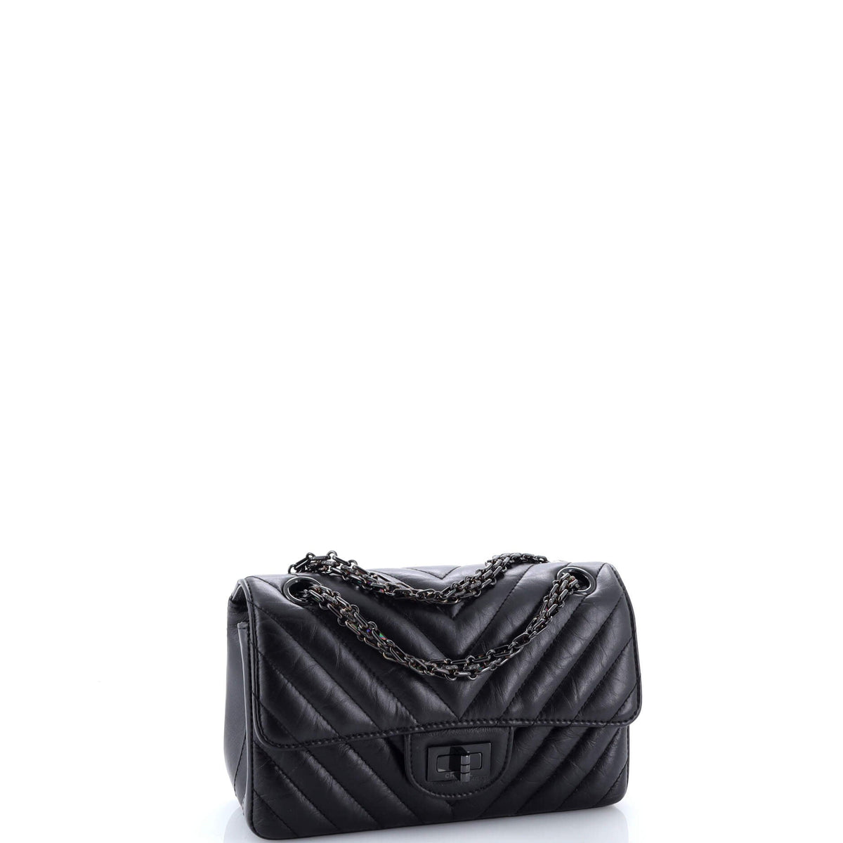 So Black Reissue 2.55 Flap Bag Chevron Aged Calfskin Mini