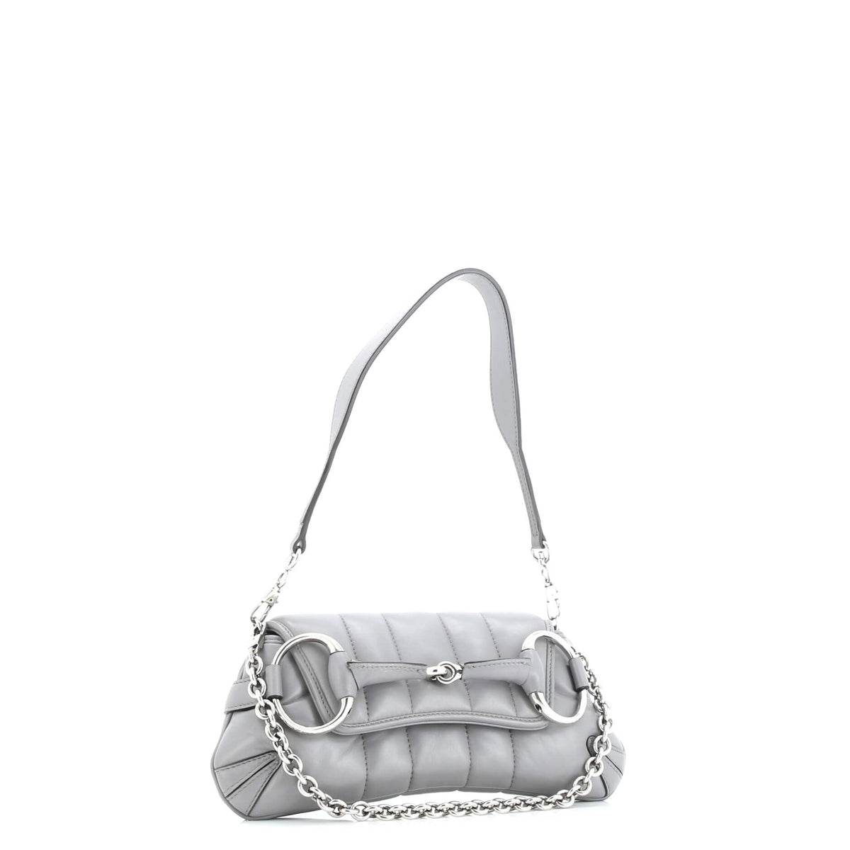 Horsebit Chain Shoulder Bag Vertical Quilted Leather Small
