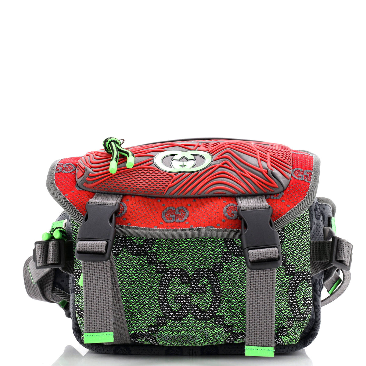 Buckle Flap Chest Strap Backpack GG Fabric with Rubber