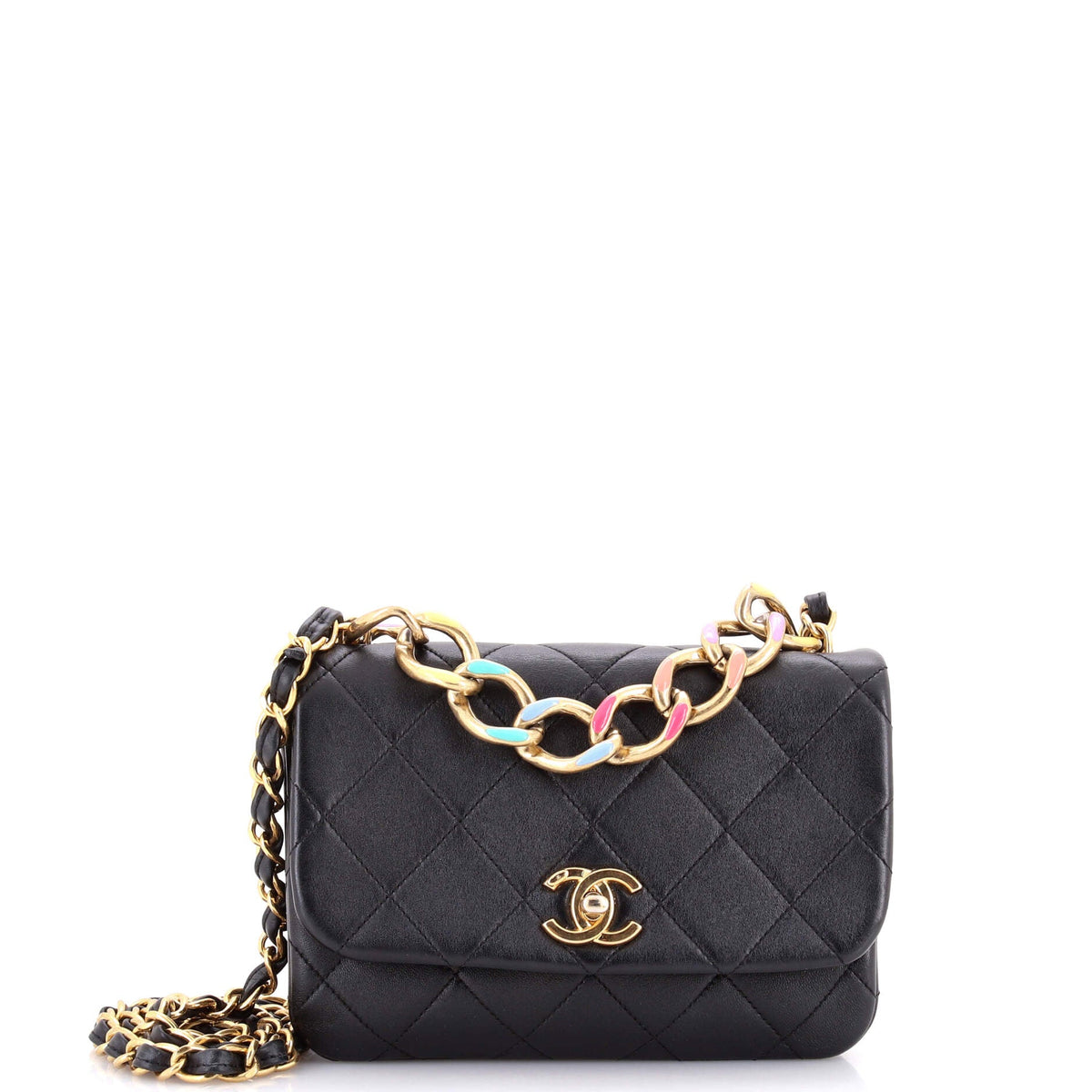 Color Match Multicolor Flap Bag Quilted Lambskin Small