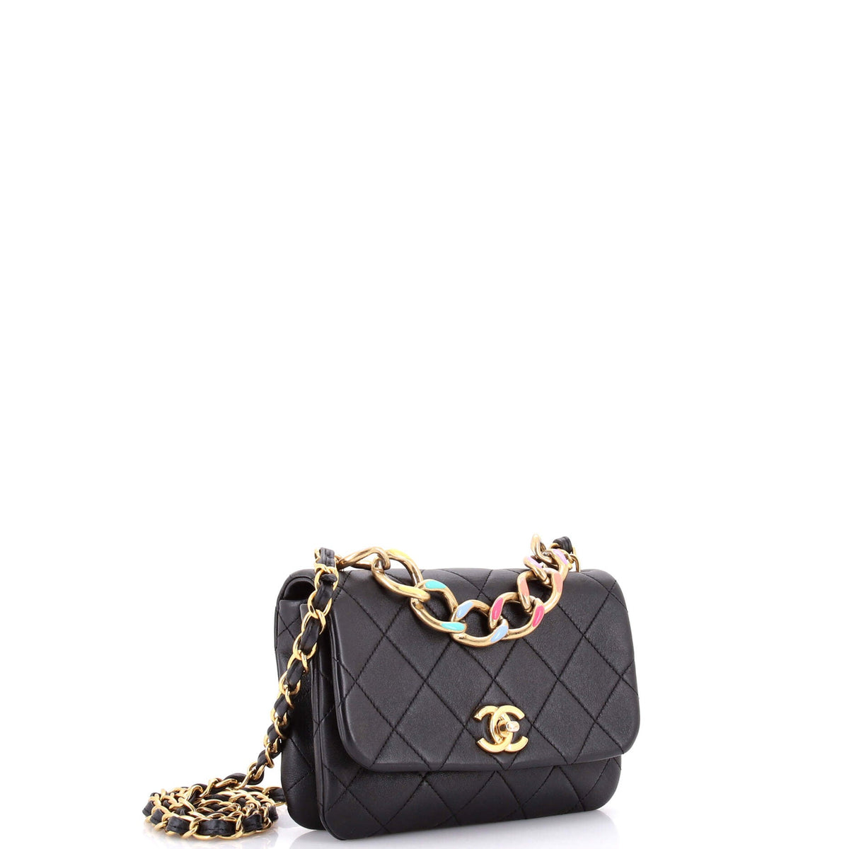 Color Match Multicolor Flap Bag Quilted Lambskin Small