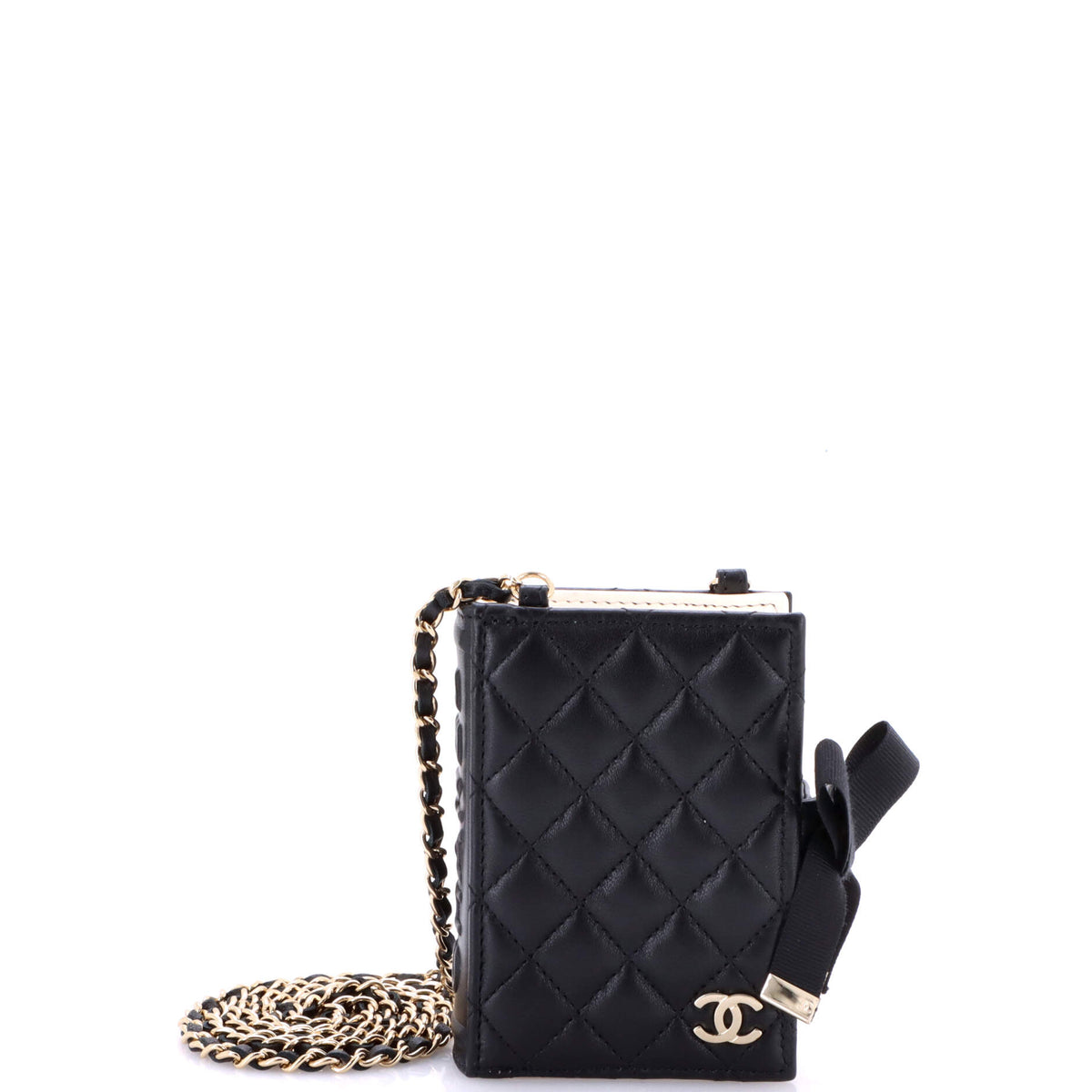 CC Book Card Holder with Chain Quilted Lambskin