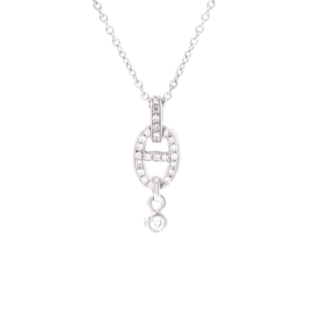 Chaine d'Ancre Enchainee Pendant Necklace 18K White Gold and Pave Diamonds PM