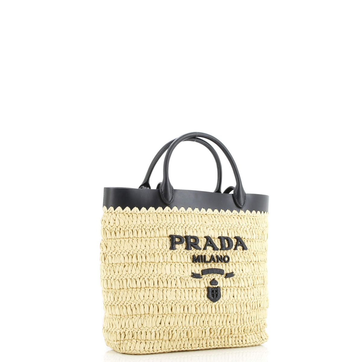 Logo Shopping Tote Raffia and Leather Small