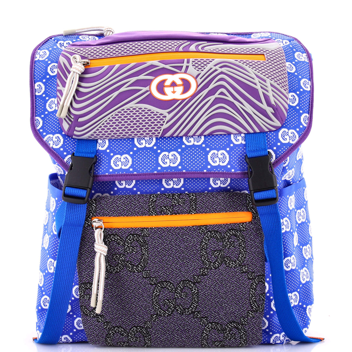 Panelled Double Buckle Backpack GG Jacquard Nylon and Rubber Large