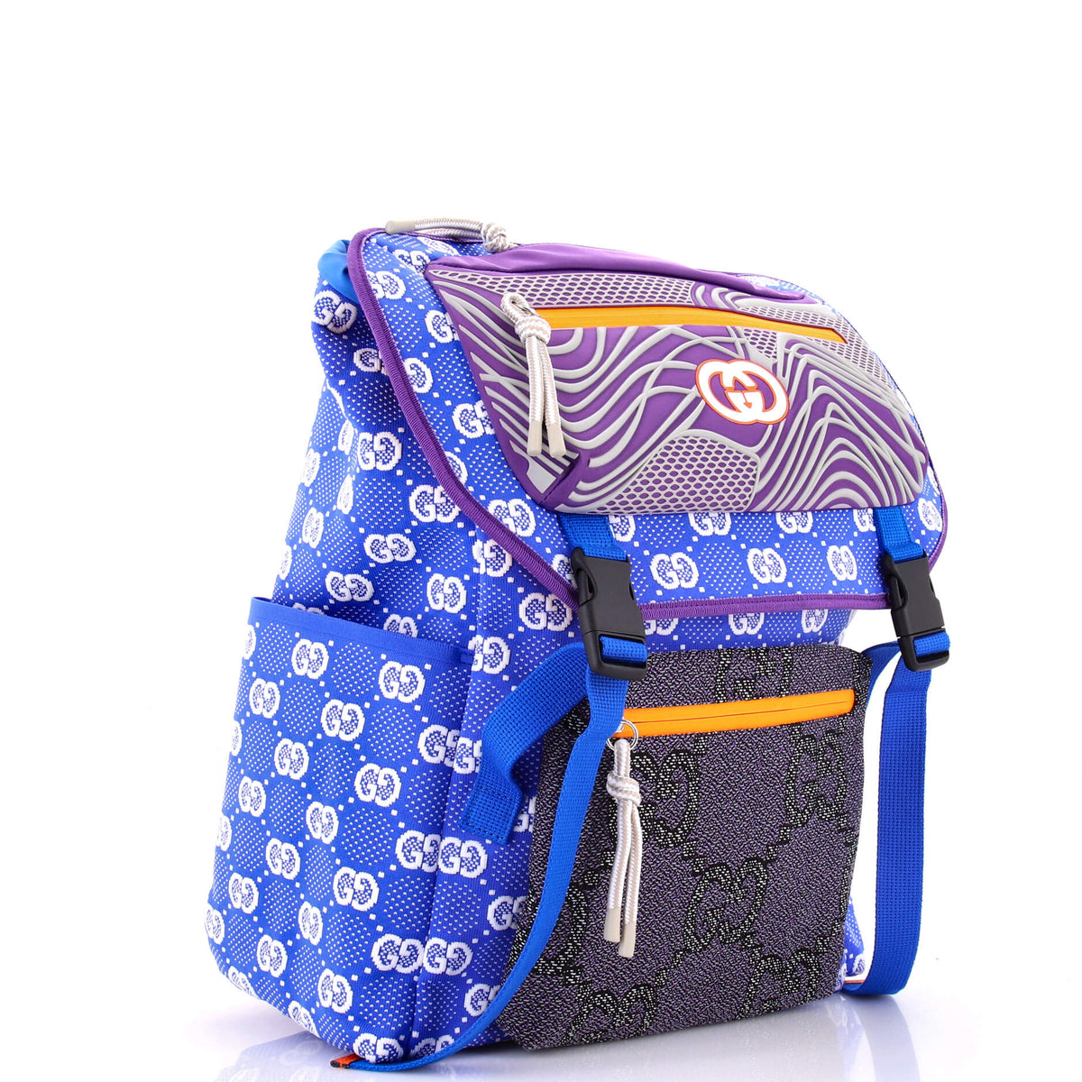Panelled Double Buckle Backpack GG Jacquard Nylon and Rubber Large
