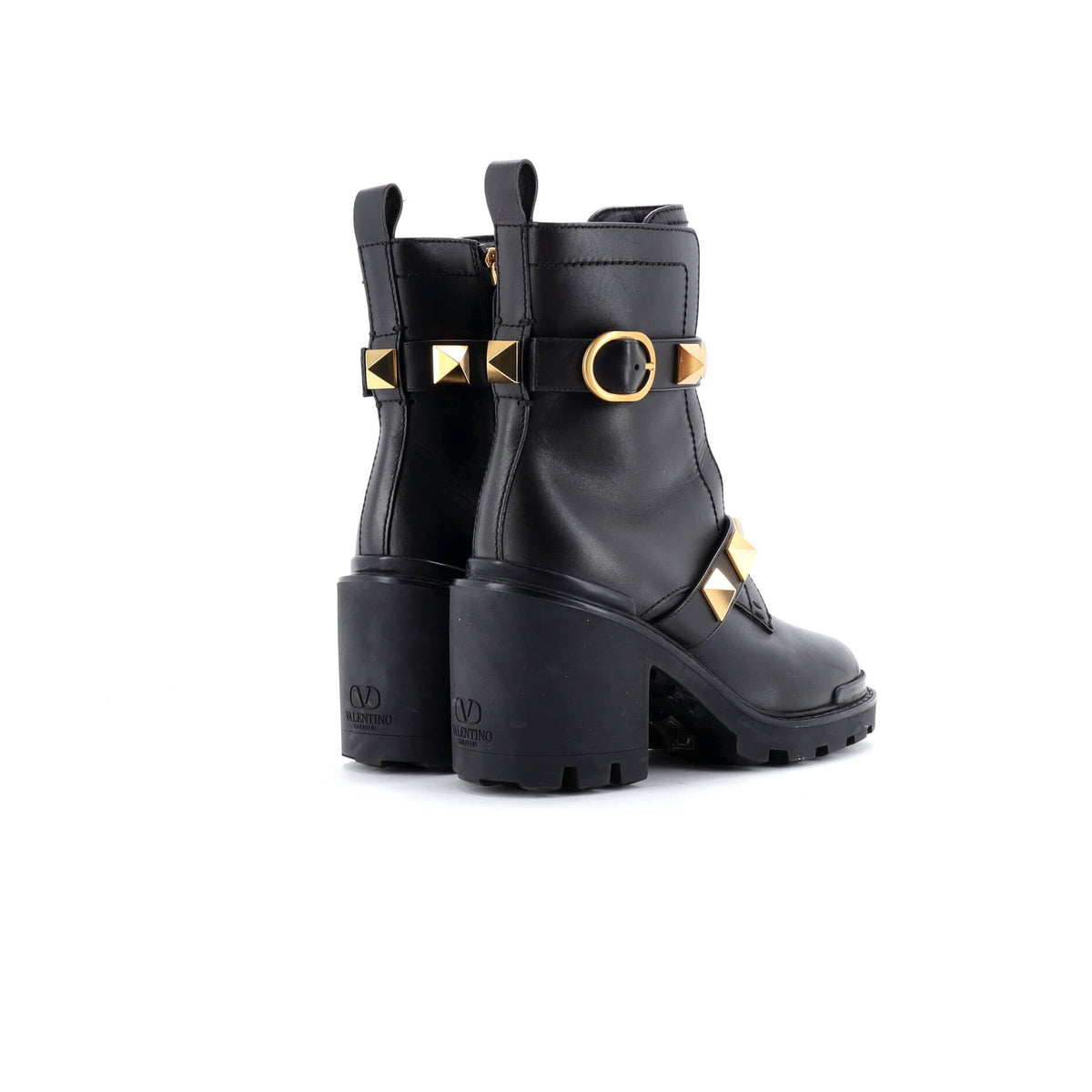 Women's Roman Stud Combat Ankle Boots Leather