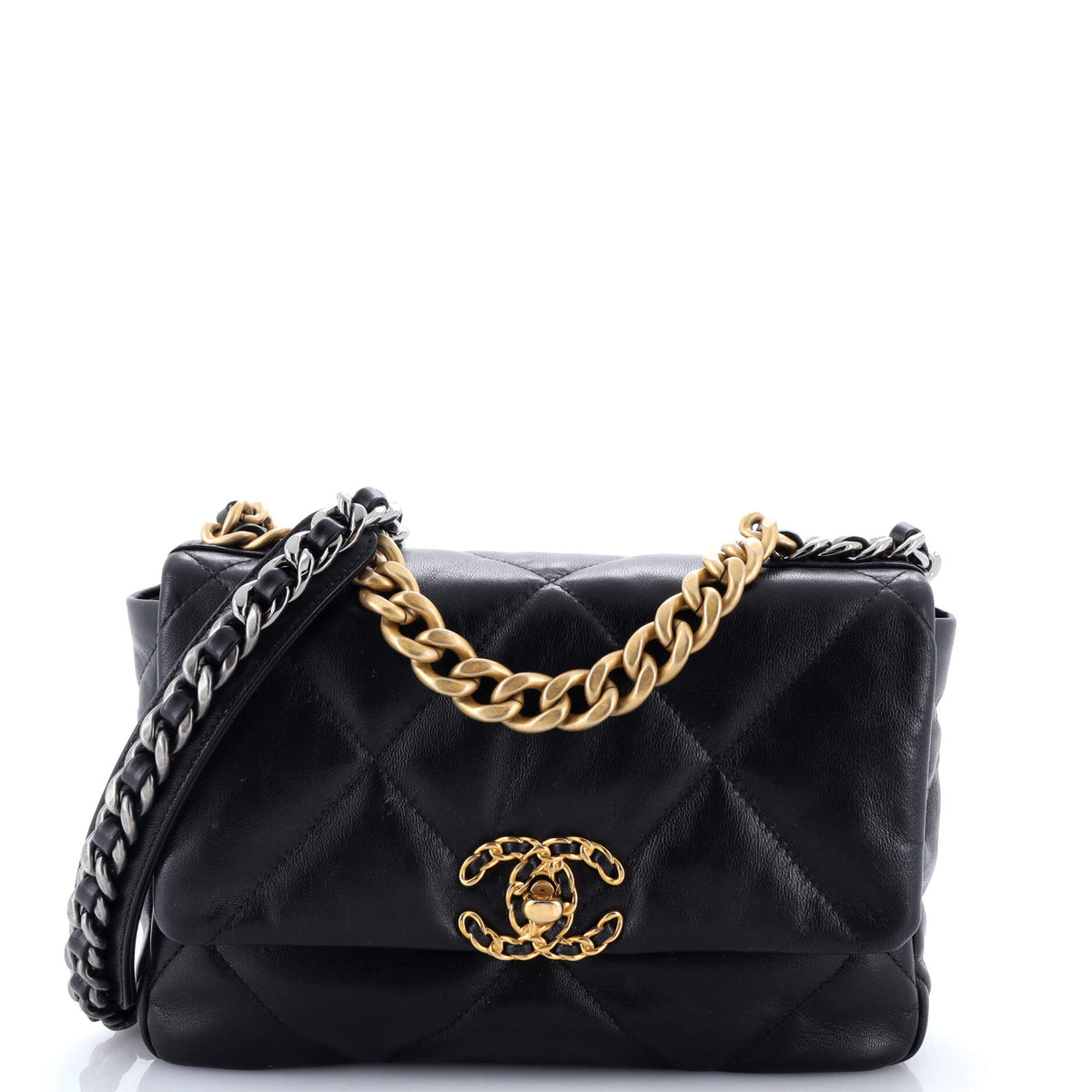 19 Flap Bag Quilted Shiny Crumpled Calfskin Medium