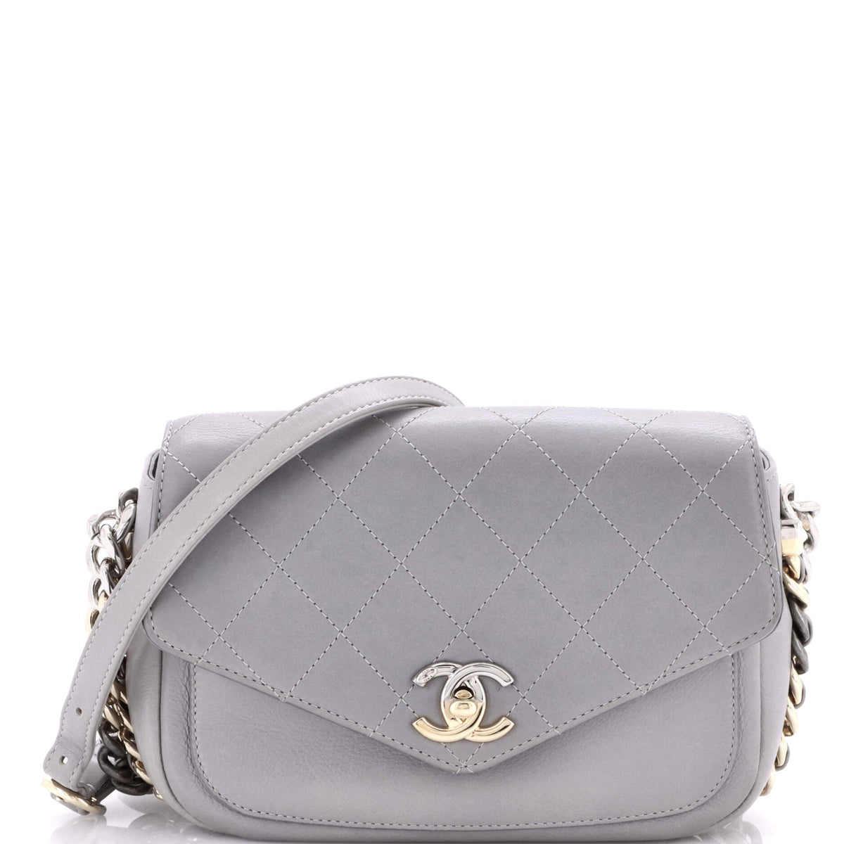 Two Tone Envelope Flap Bag Quilted Calfskin Medium