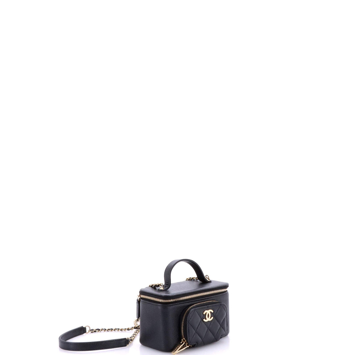 Business Affinity Top Handle Vanity Case with Chain Quilted Caviar Small