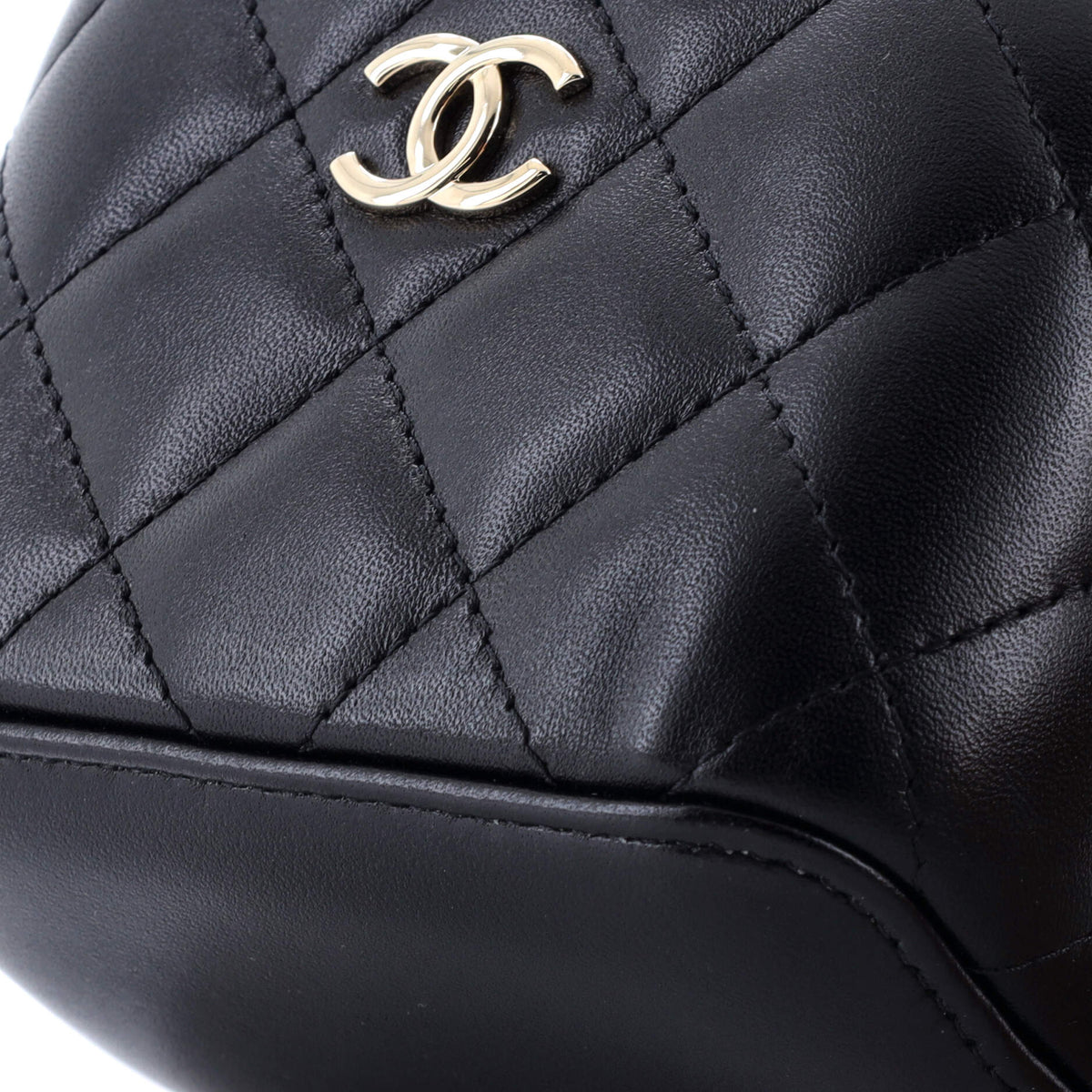 Camellia Bow Vanity Case with Chain Quilted Lambskin Mini