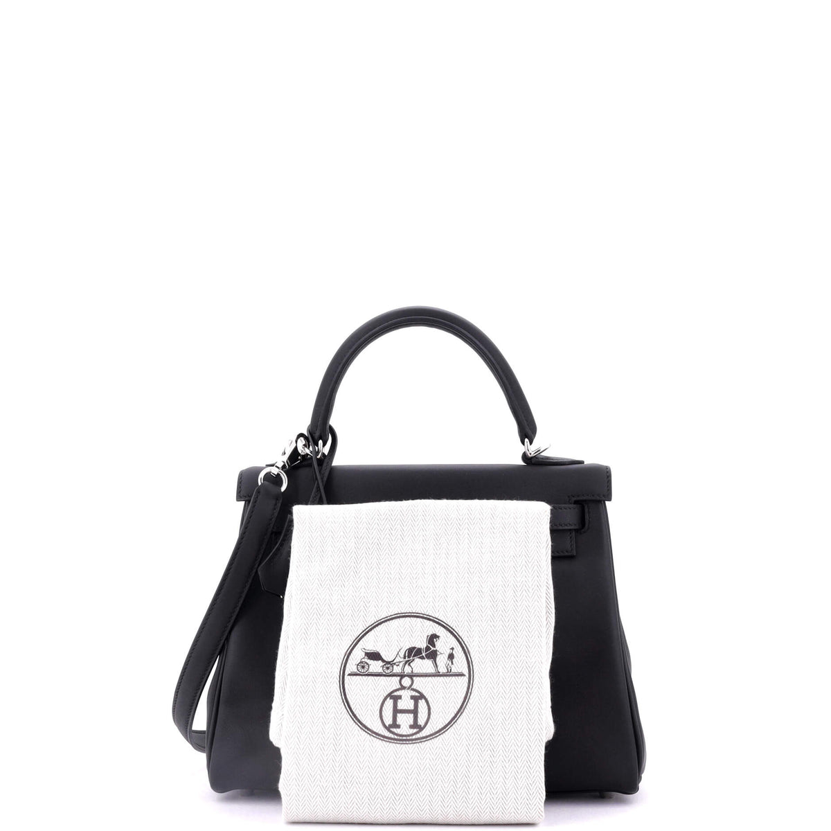 Kelly Handbag Noir Swift with Palladium Hardware 25