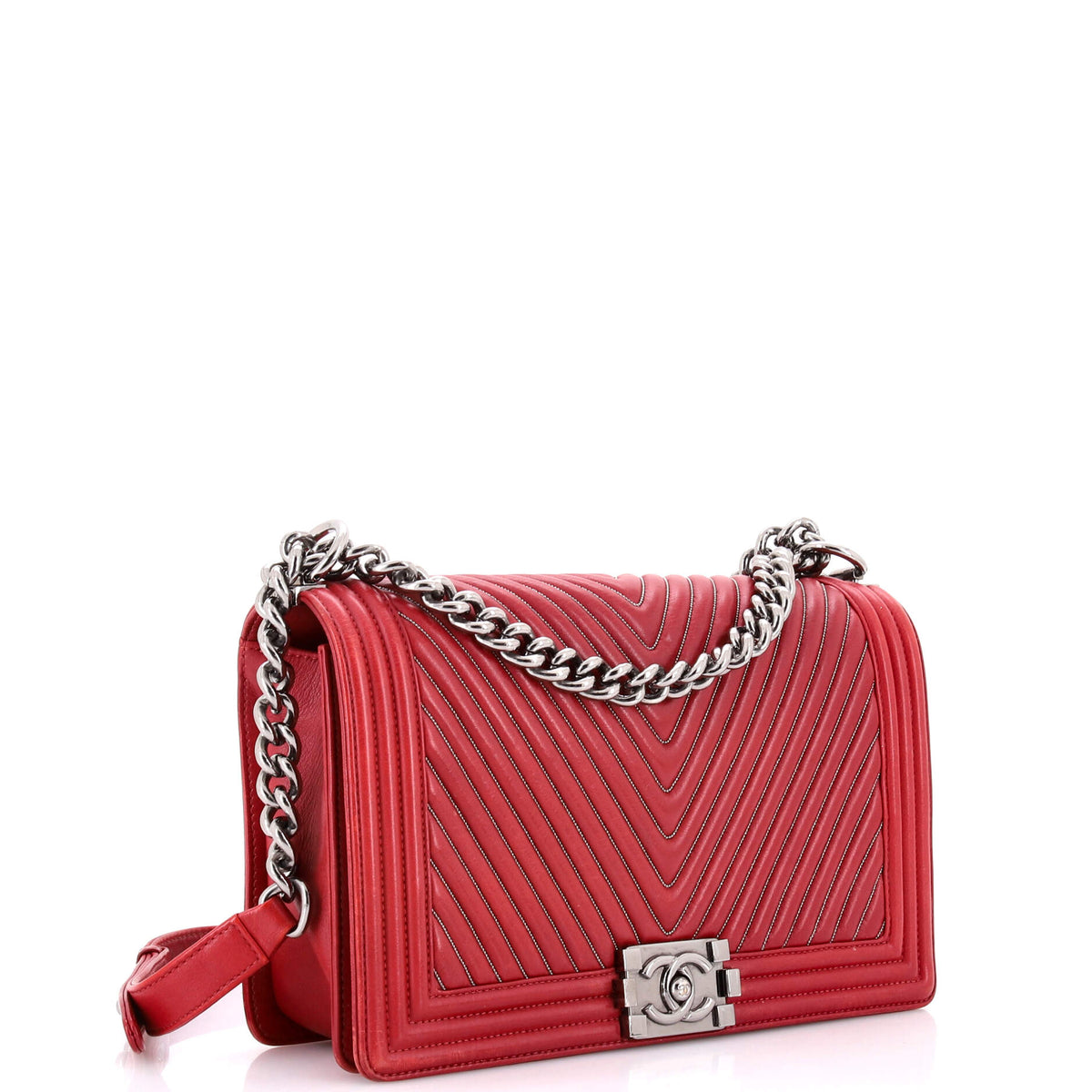Boy Flap Bag Chevron Calfskin with Micro Chain Detail Old Medium