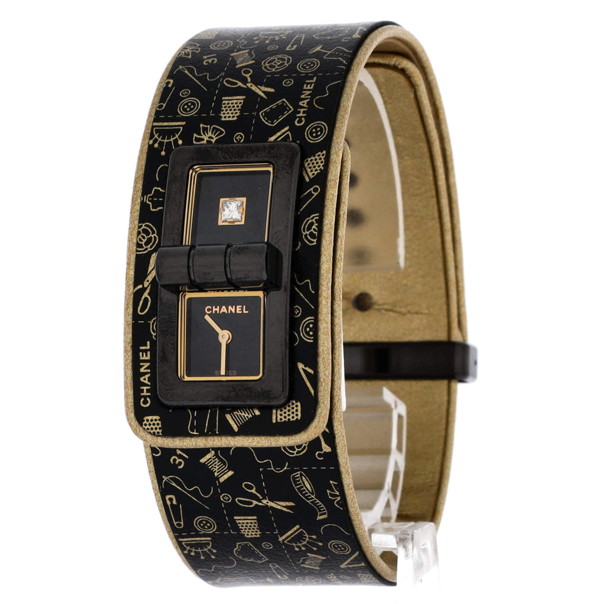 Code Coco Quartz Watch Stainless Steel with Diamond and Printed Leather 25